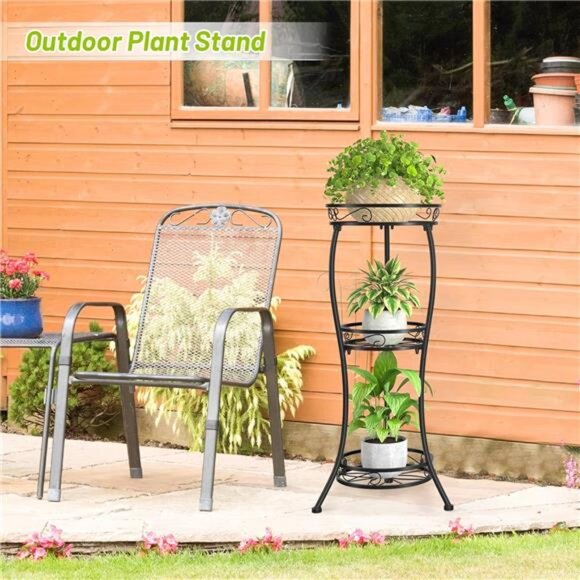 3 Tier Tall Metal Plant Stand, 33 Inch Plant Stands Indoor Outdoor - Picture 9 of 14